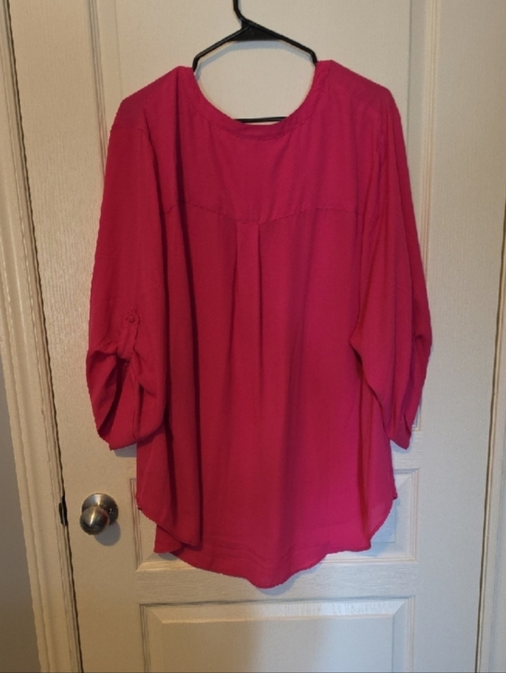 torrid V-Neck Roll-Sleeve Harper Blouse in Hot Pink - Picture 4 of 8
